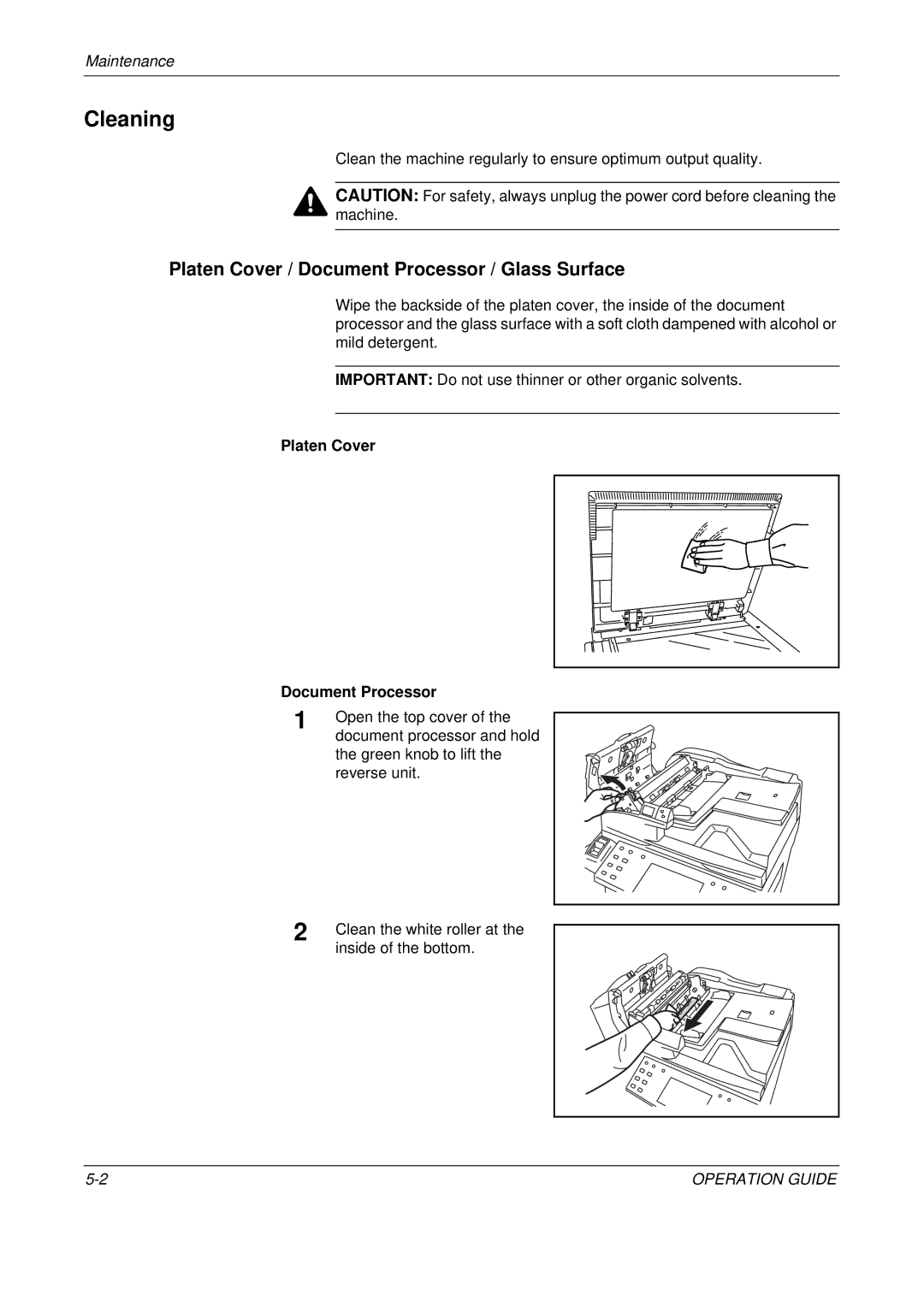 Olivetti D-COPIA 300MF manual Cleaning, Platen Cover / Document Processor / Glass Surface, Platen Cover Document Processor 