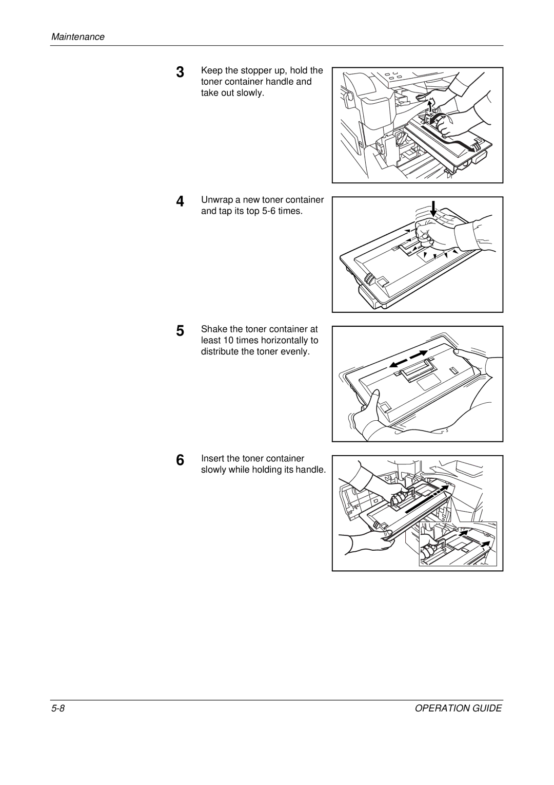 Olivetti D-COPIA 300MF, D-COPIA 500MF, D-COPIA 400MF manual Keep the stopper up, hold, Toner container handle 