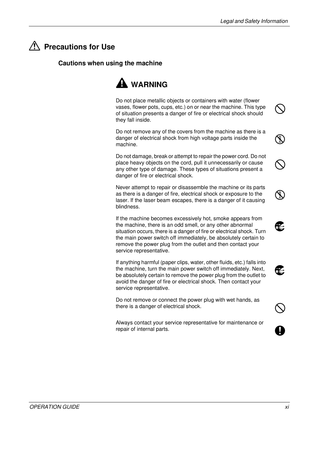 Olivetti D-COPIA 500MF, D-COPIA 300MF, D-COPIA 400MF manual Precautions for Use 