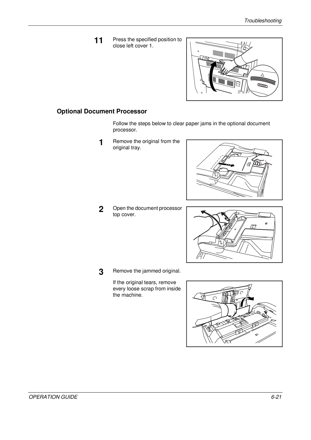 Olivetti D-COPIA 400MF, D-COPIA 500MF manual Optional Document Processor, Press the specified position to, Close left cover 