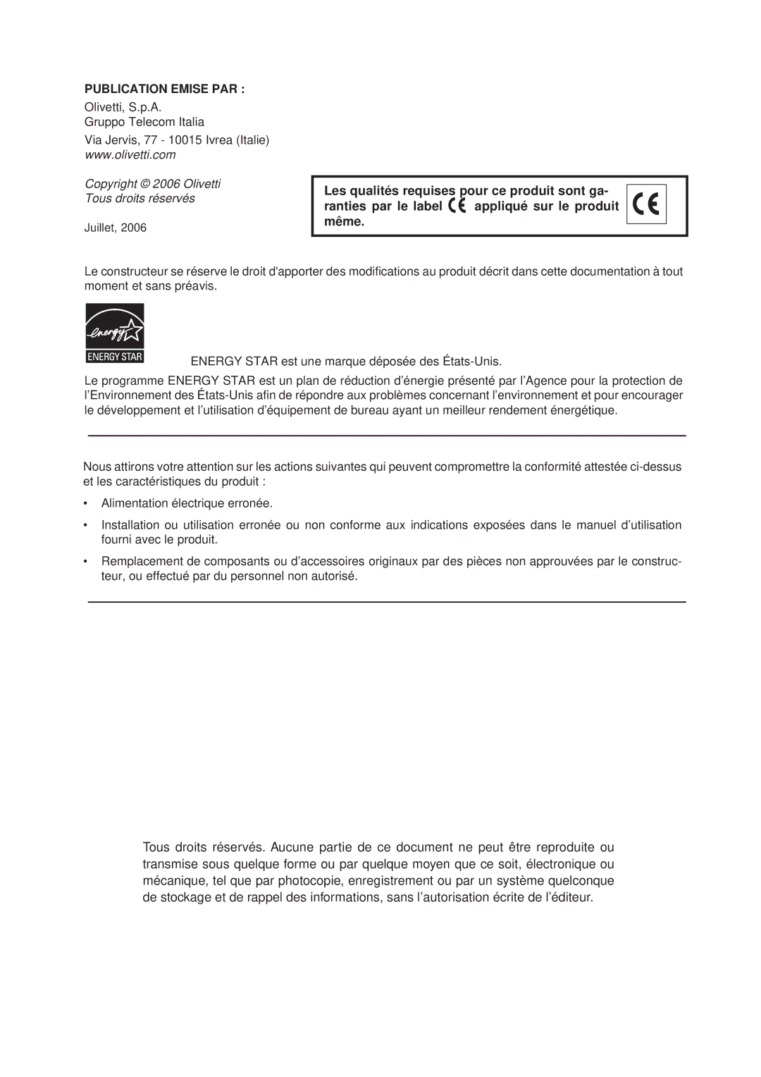 Olivetti D-COPIA 500MF, D-COPIA 300MF, D-COPIA 400MF manual Publication Emise PAR 