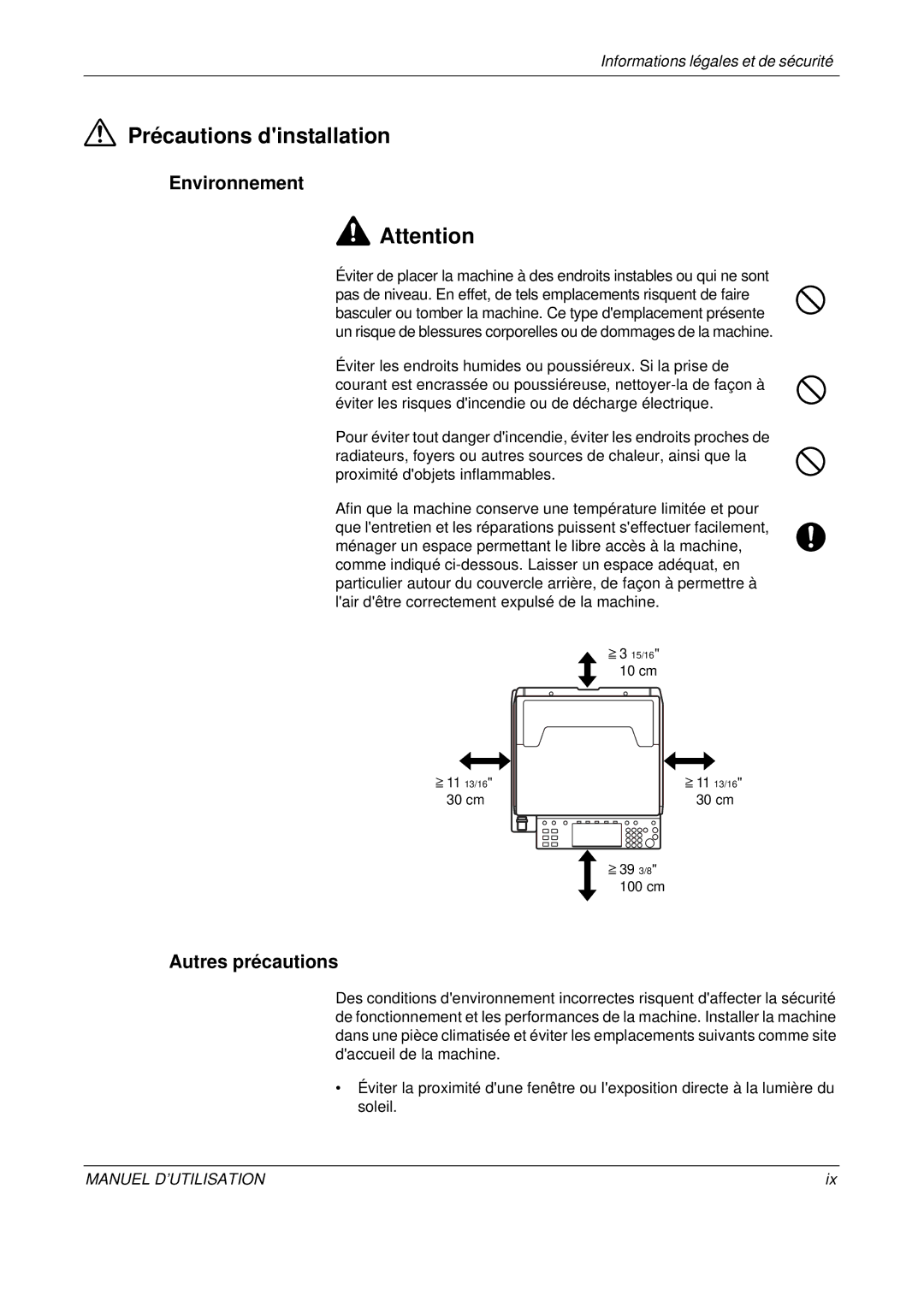 Olivetti D-COPIA 500MF, D-COPIA 300MF, D-COPIA 400MF manual Précautions dinstallation, Environnement, Autres précautions 