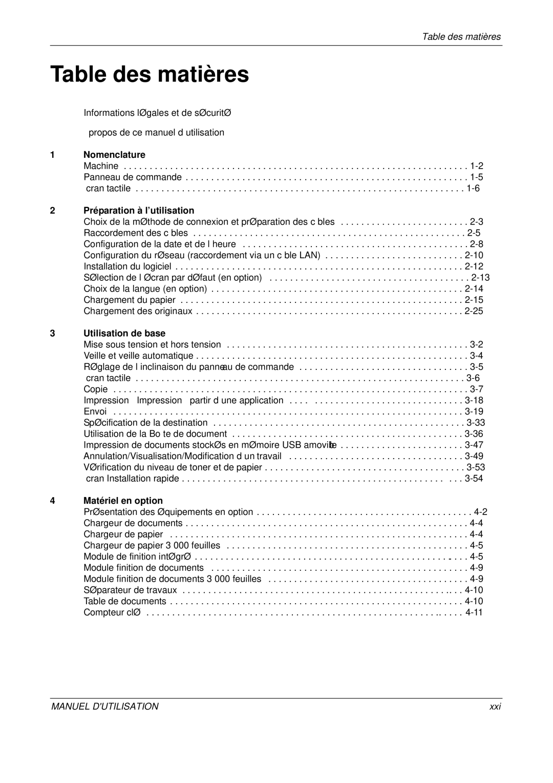 Olivetti D-COPIA 500MF, D-COPIA 300MF Table des matières, Nomenclature, Préparation à l’utilisation, Utilisation de base 