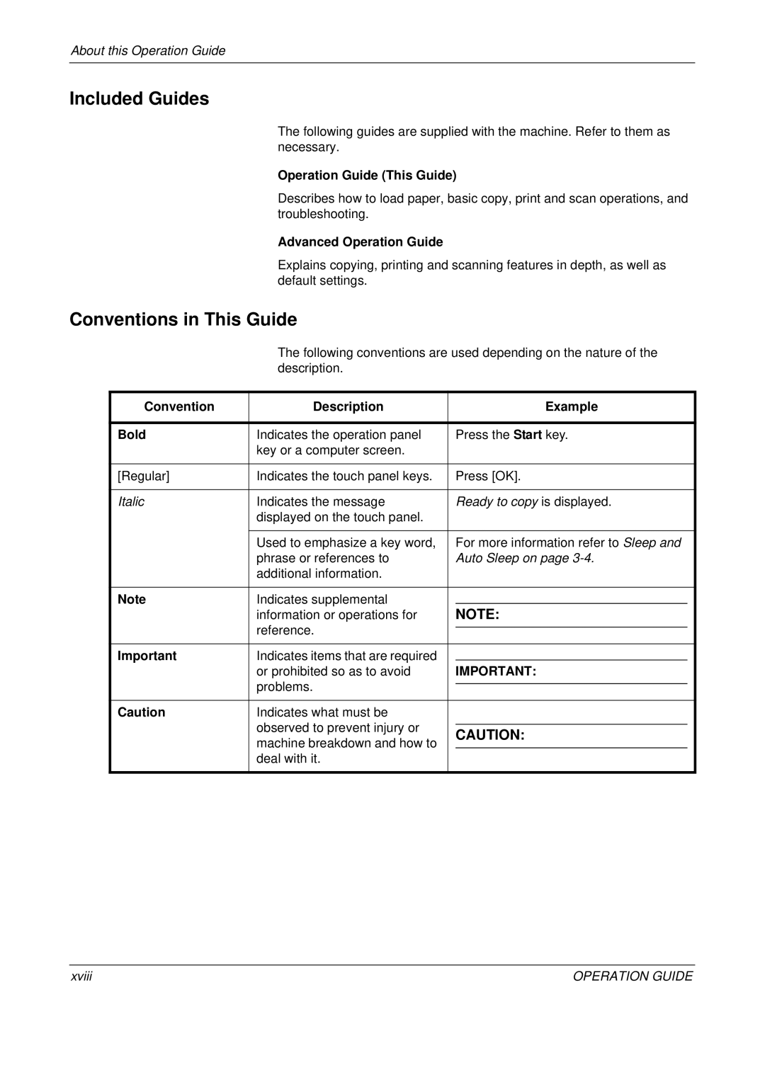 Olivetti D-COPIA 300MF Included Guides, Conventions in This Guide, Operation Guide This Guide, Advanced Operation Guide 