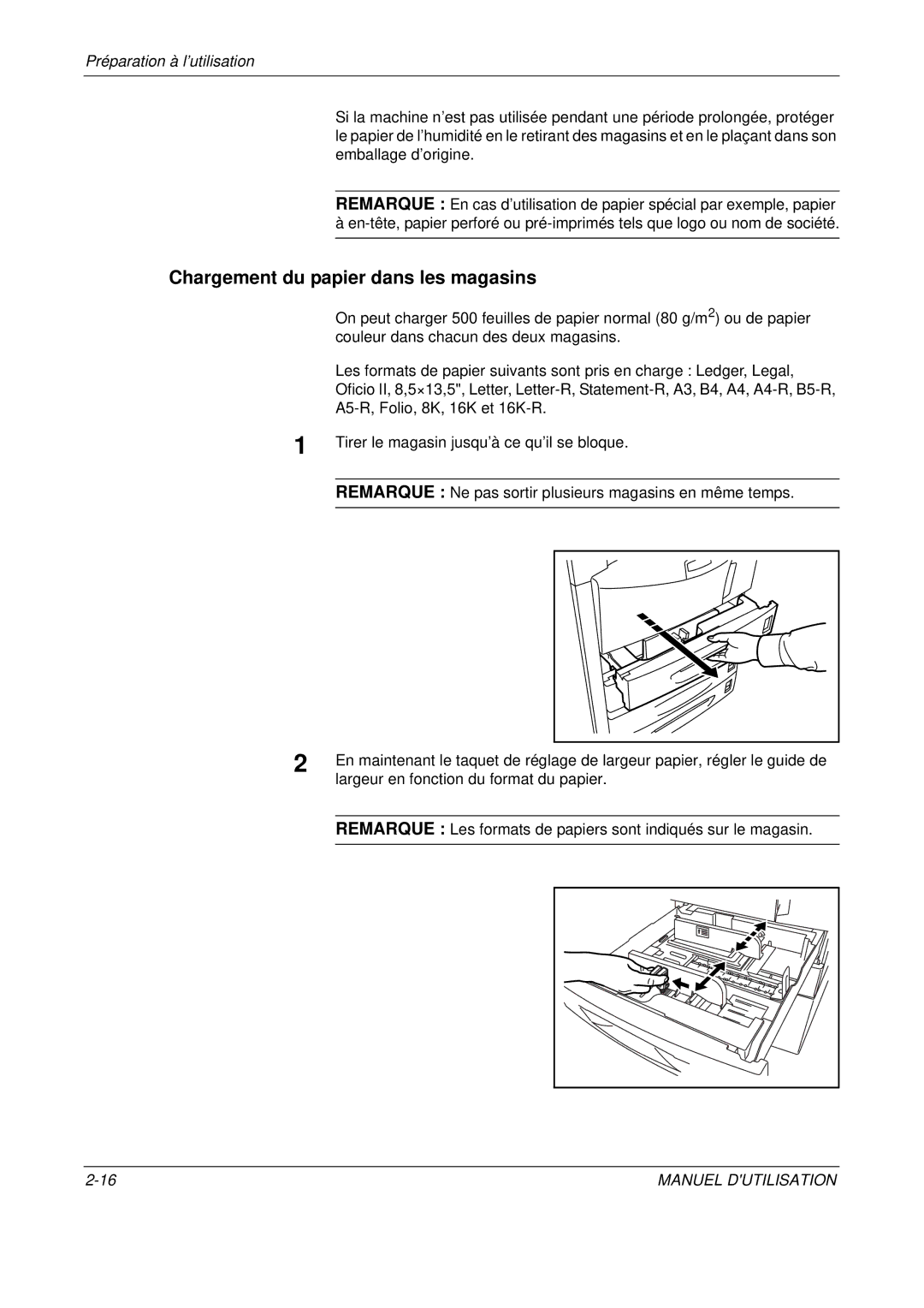 Olivetti D-COPIA 400MF, D-COPIA 500MF, D-COPIA 300MF manual Chargement du papier dans les magasins 