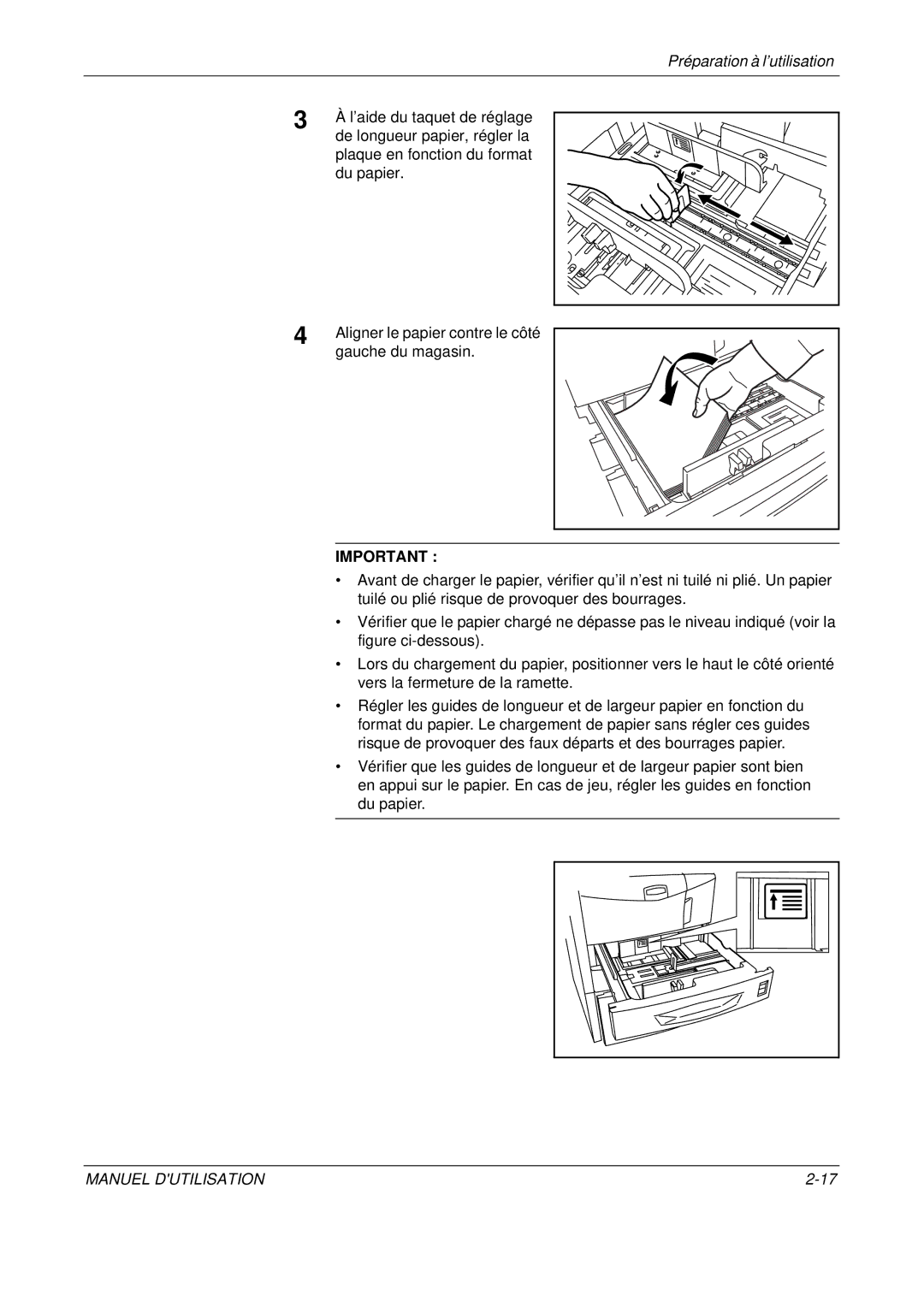 Olivetti D-COPIA 500MF ’aide du taquet de réglage, De longueur papier, régler la, Plaque en fonction du format, Du papier 