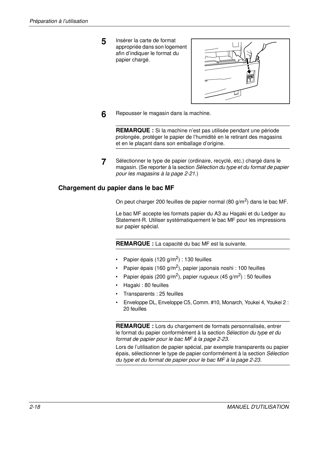 Olivetti D-COPIA 300MF, D-COPIA 500MF, D-COPIA 400MF manual Chargement du papier dans le bac MF, Pour les magasins à la 