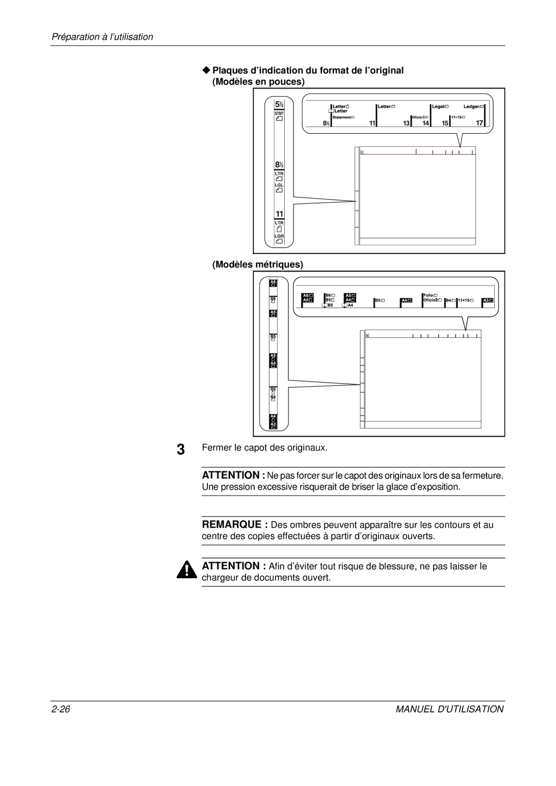 Olivetti D-COPIA 500MF, D-COPIA 300MF, D-COPIA 400MF manual Fermer le capot des originaux 