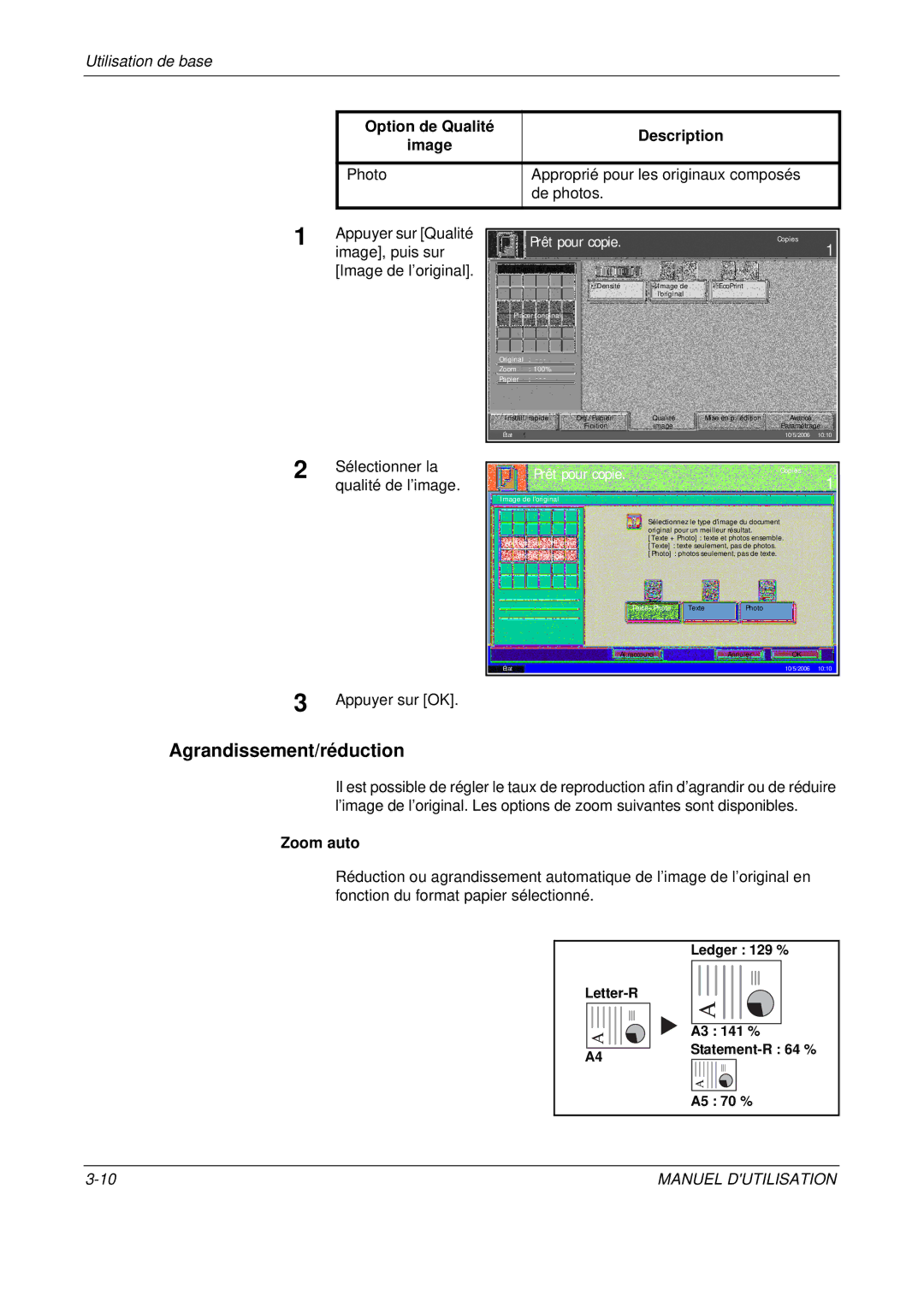 Olivetti D-COPIA 400MF Agrandissement/réduction, Zoom auto, Copies Image de loriginal, Appuyez sur OK pour, Texte+Photo 