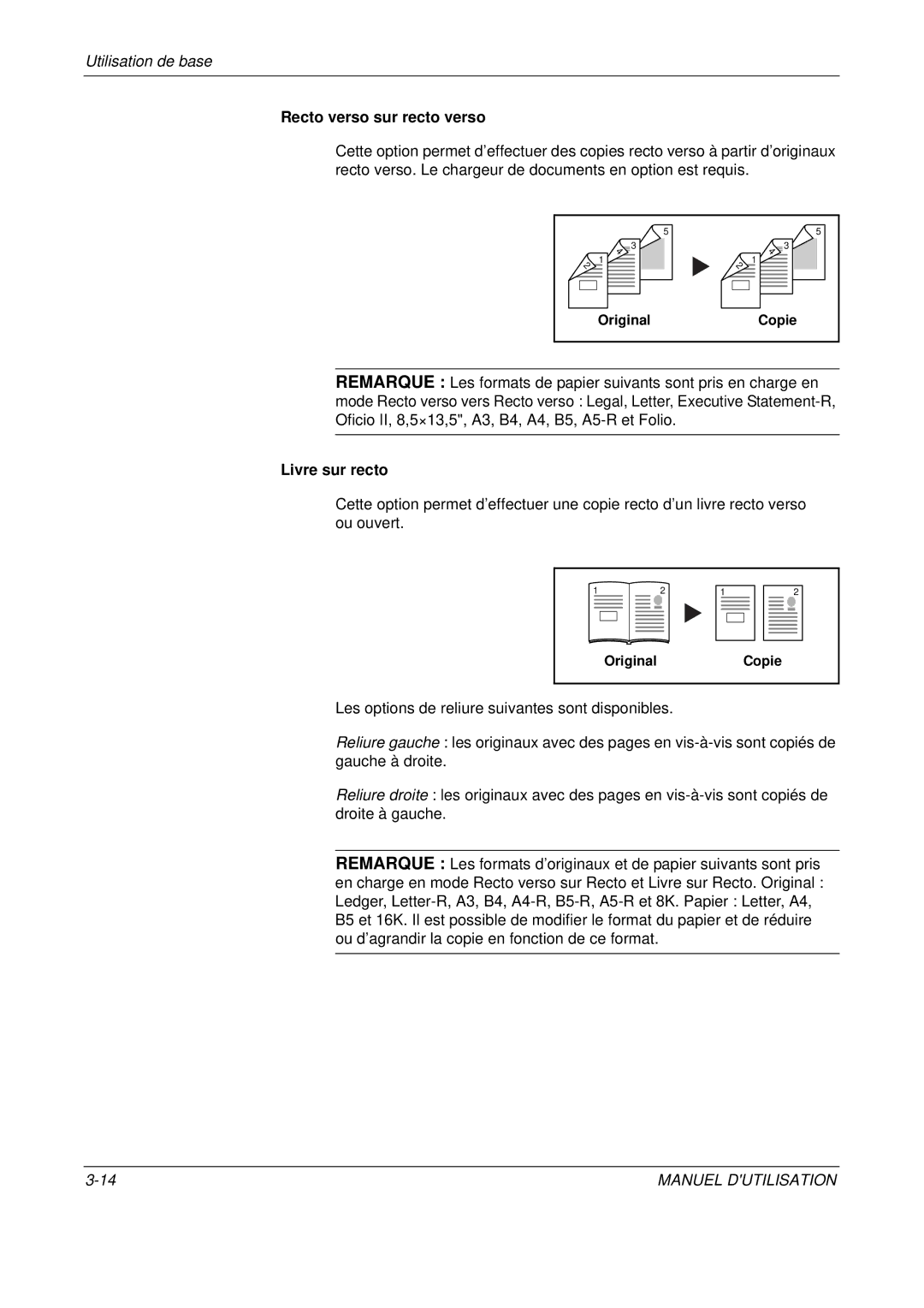 Olivetti D-COPIA 500MF, D-COPIA 300MF, D-COPIA 400MF manual Recto verso sur recto verso, Livre sur recto 