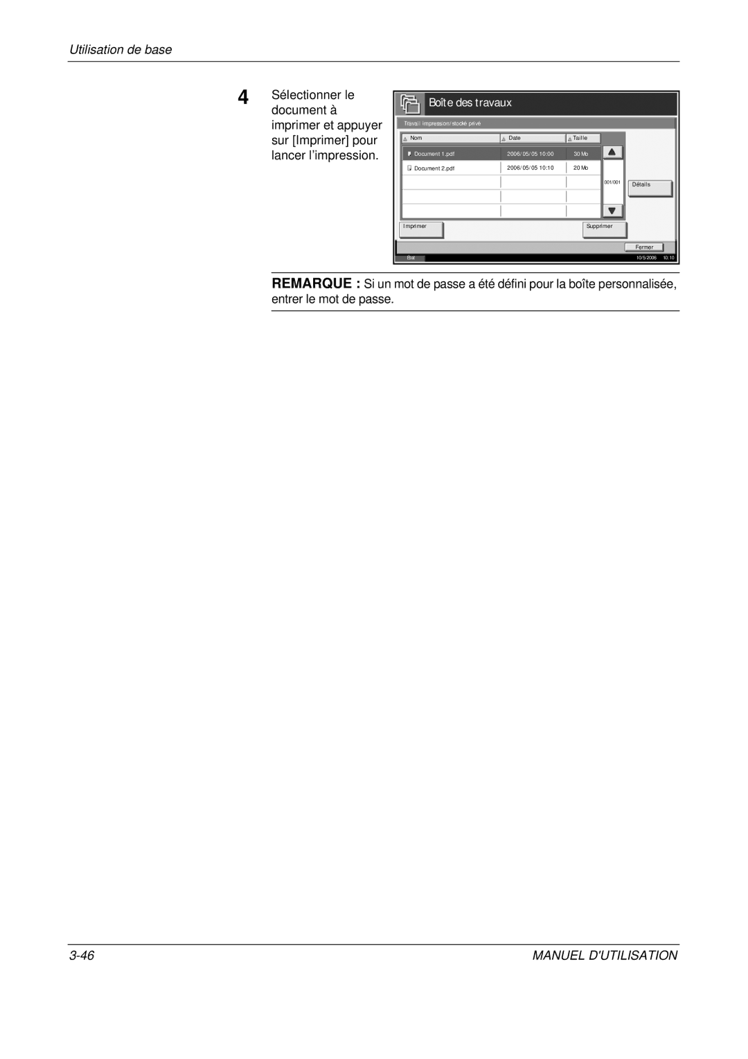 Olivetti D-COPIA 400MF manual Document à Imprimer et appuyer, Sur Imprimer pour, Lancer l’impression, 2006/05/05 30 Mo 