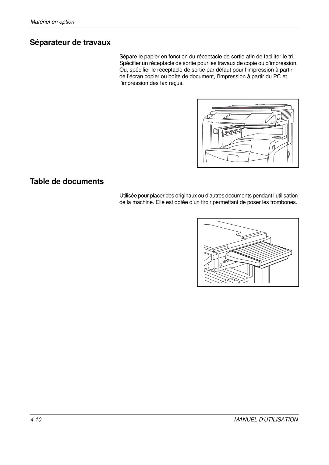 Olivetti D-COPIA 300MF, D-COPIA 500MF, D-COPIA 400MF manual Séparateur de travaux, Table de documents 