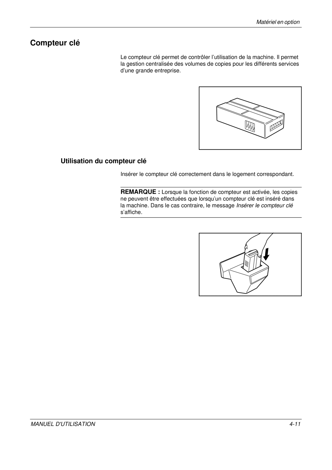 Olivetti D-COPIA 400MF, D-COPIA 500MF, D-COPIA 300MF manual Compteur clé, Utilisation du compteur clé 