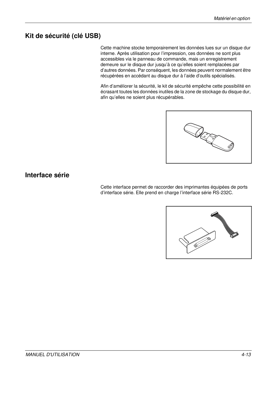 Olivetti D-COPIA 300MF, D-COPIA 500MF, D-COPIA 400MF manual Kit de sécurité clé USB, Interface série 