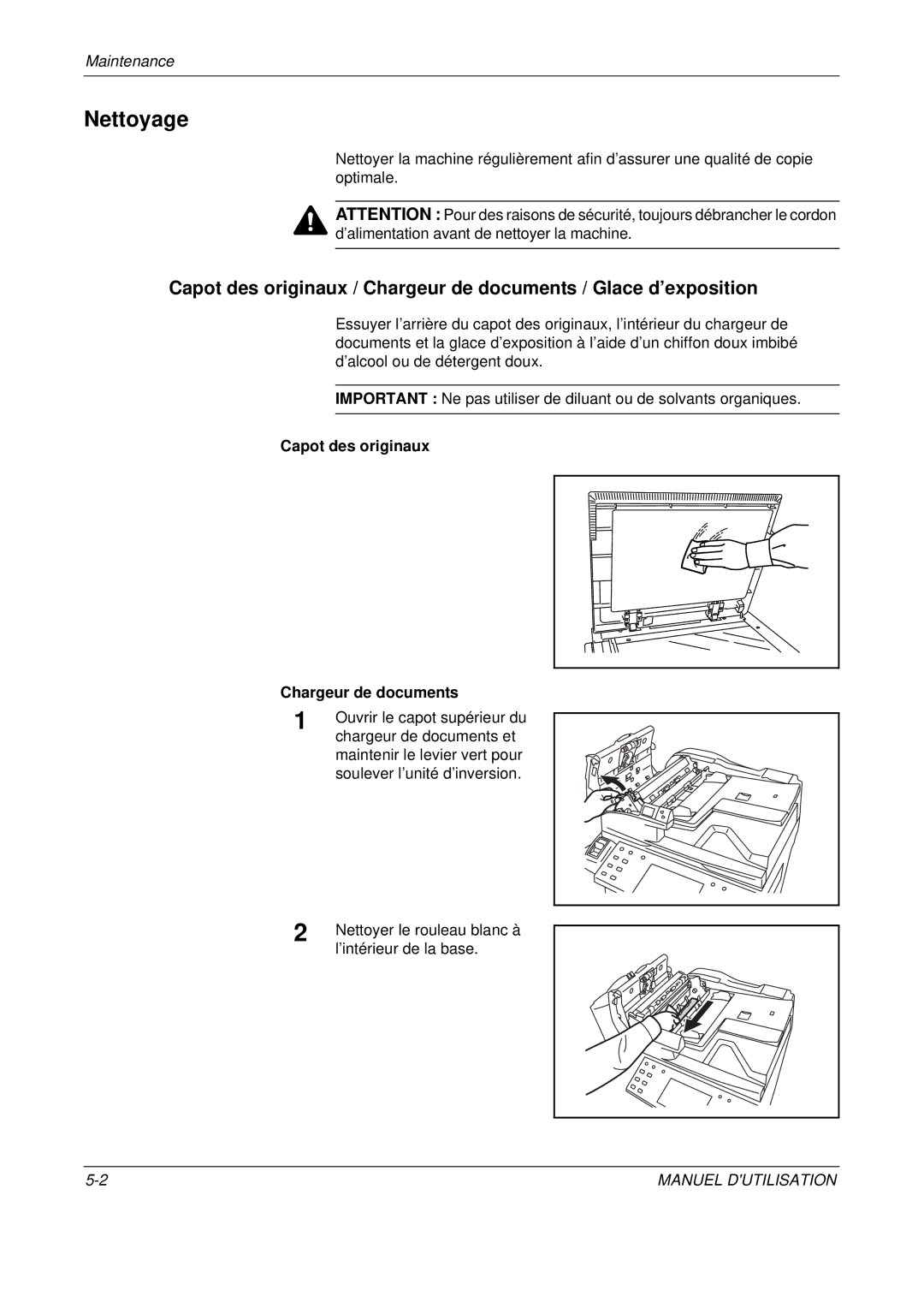 Olivetti D-COPIA 300MF, D-COPIA 500MF, D-COPIA 400MF manual Nettoyage, Capot des originaux Chargeur de documents 