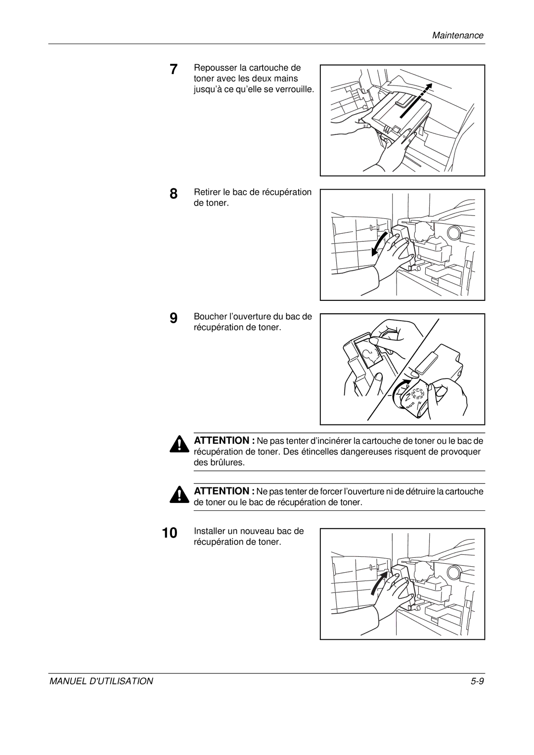 Olivetti D-COPIA 400MF manual Repousser la cartouche de, Toner avec les deux mains, Jusqu’à ce qu’elle se verrouille 