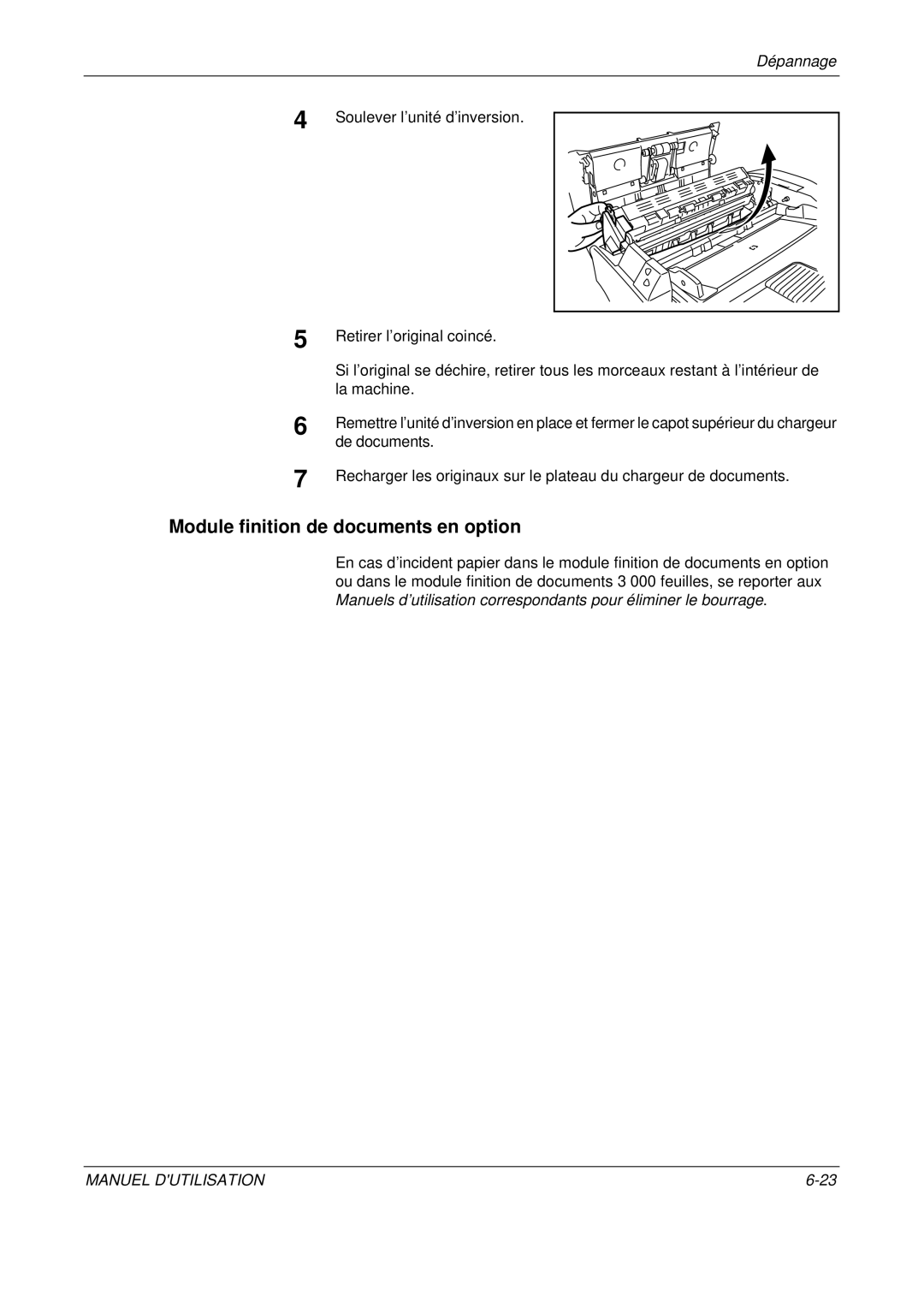 Olivetti D-COPIA 300MF, D-COPIA 500MF, D-COPIA 400MF Module finition de documents en option, Soulever l’unité d’inversion 