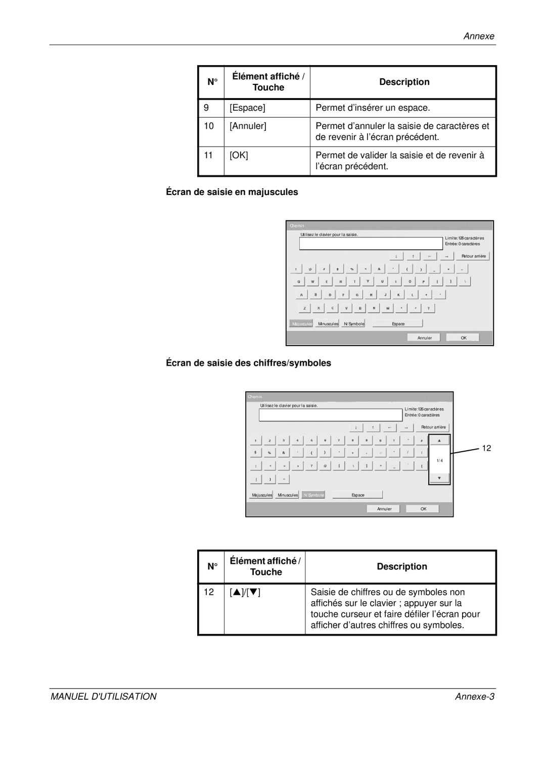 Olivetti D-COPIA 400MF, D-COPIA 500MF, D-COPIA 300MF manual Écran de saisie des chiffres/symboles, Annexe-3 