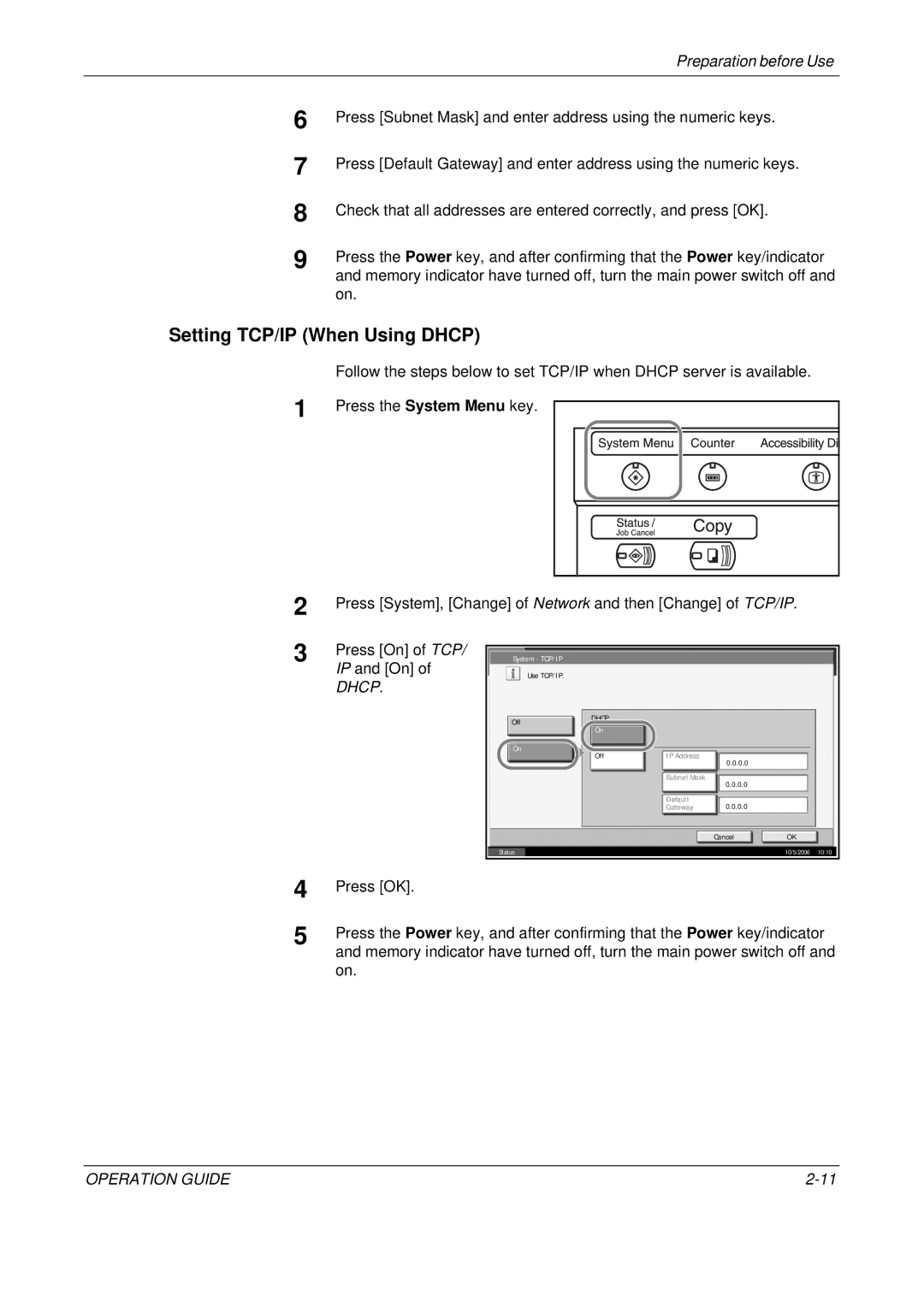 Olivetti D-COPIA 300MF, D-COPIA 500MF, D-COPIA 400MF manual Setting TCP/IP When Using Dhcp 