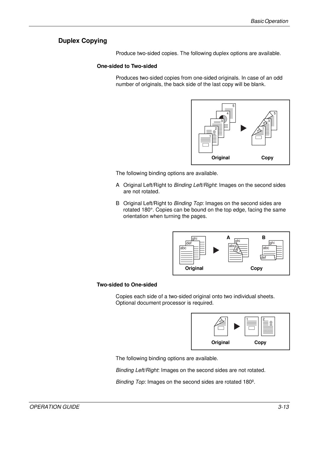 Olivetti D-COPIA 500MF, D-COPIA 300MF, D-COPIA 400MF manual Duplex Copying, One-sided to Two-sided, Two-sided to One-sided 