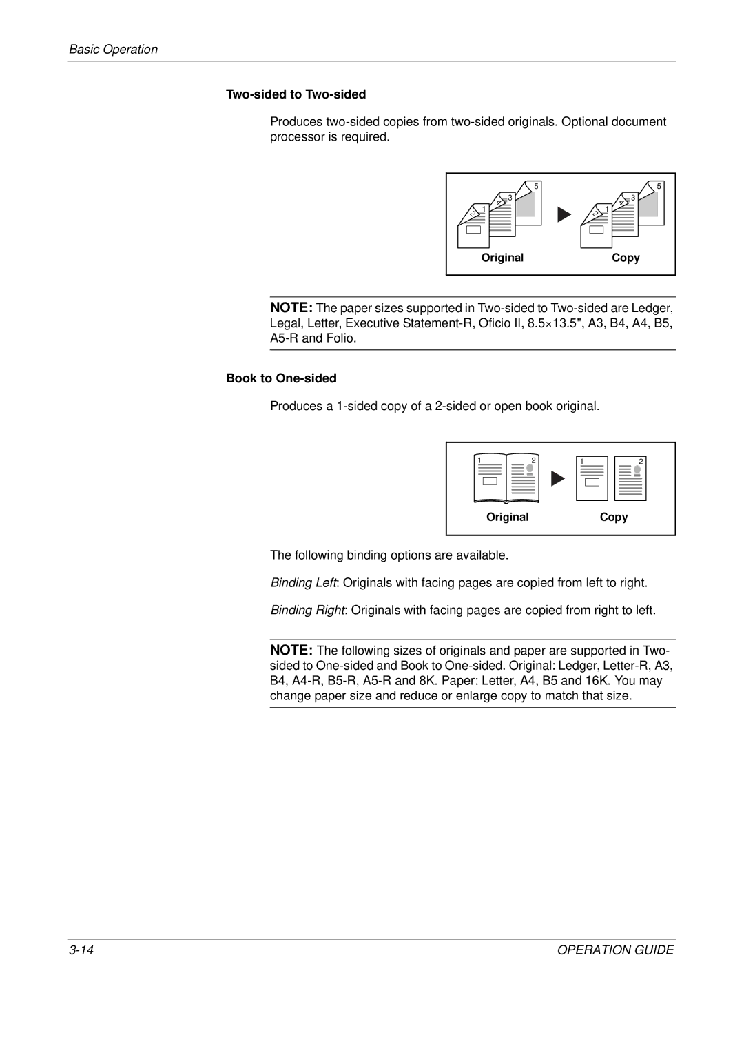 Olivetti D-COPIA 300MF, D-COPIA 500MF, D-COPIA 400MF manual Two-sided to Two-sided, Book to One-sided 