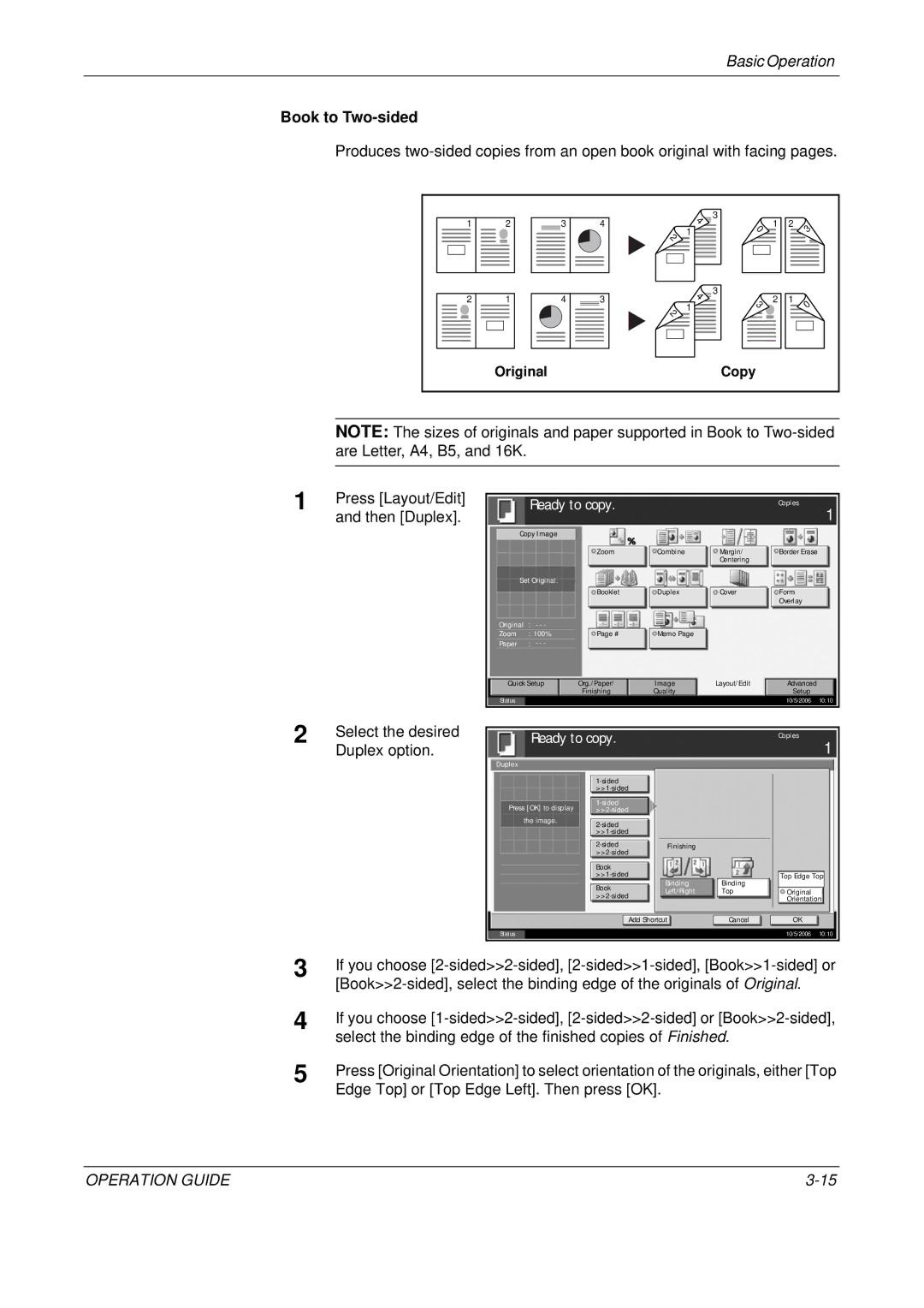 Olivetti D-COPIA 400MF, D-COPIA 500MF, D-COPIA 300MF manual Book to Two-sided, Then Duplex, Select the desired, Duplex option 