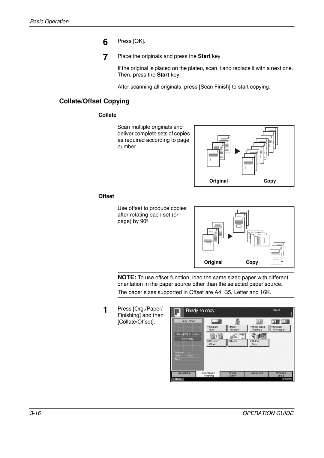 Olivetti D-COPIA 500MF, D-COPIA 300MF, D-COPIA 400MF manual Collate/Offset Copying, Finishing and then Collate/Offset 