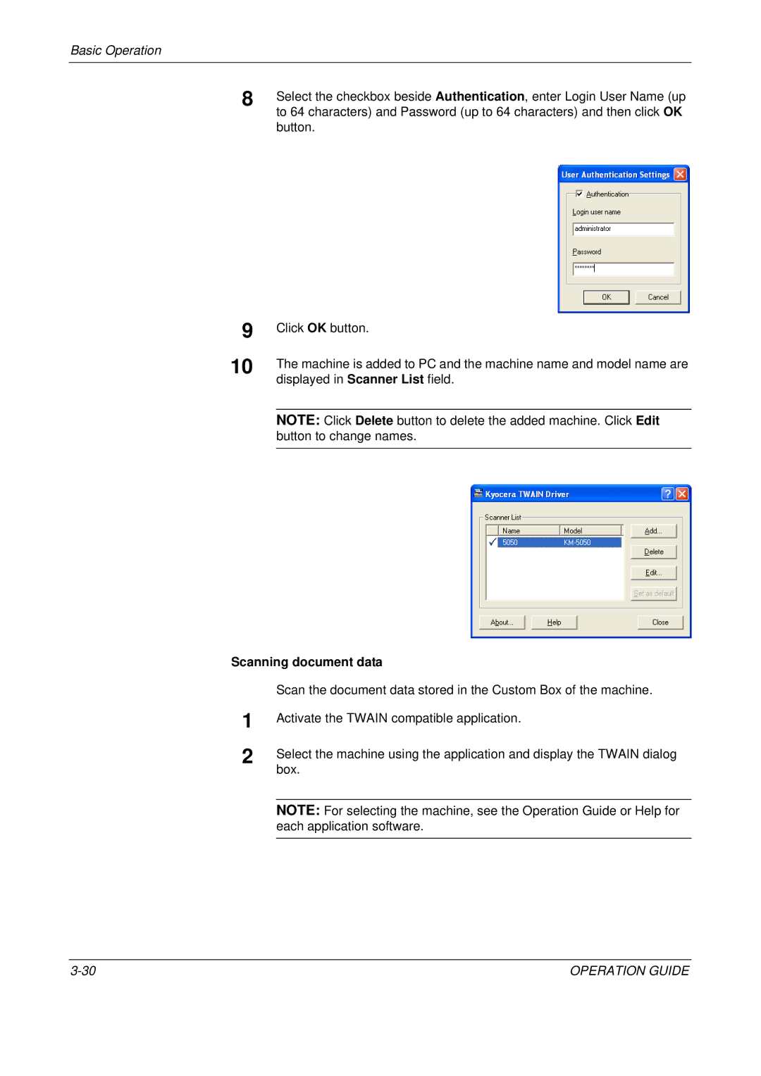 Olivetti D-COPIA 400MF, D-COPIA 500MF, D-COPIA 300MF Scanning document data, Activate the Twain compatible application, Box 