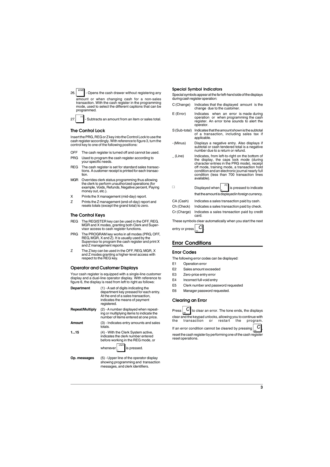 Olivetti ECR 5900 manual Error Conditions 