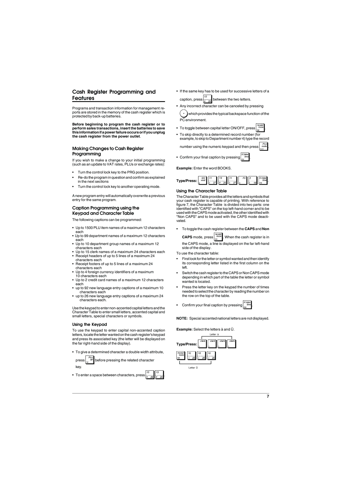 Olivetti ECR 5900 Cash Register Programming and Features, Making Changes to Cash Register Programming, Using the Keypad 