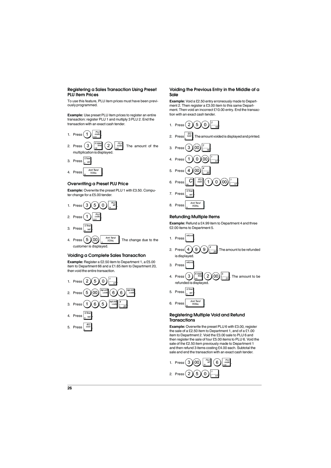 Olivetti ECR 5900 manual Overwriting a Preset PLU Price, Voiding a Complete Sales Transaction, Refunding Multiple Items 