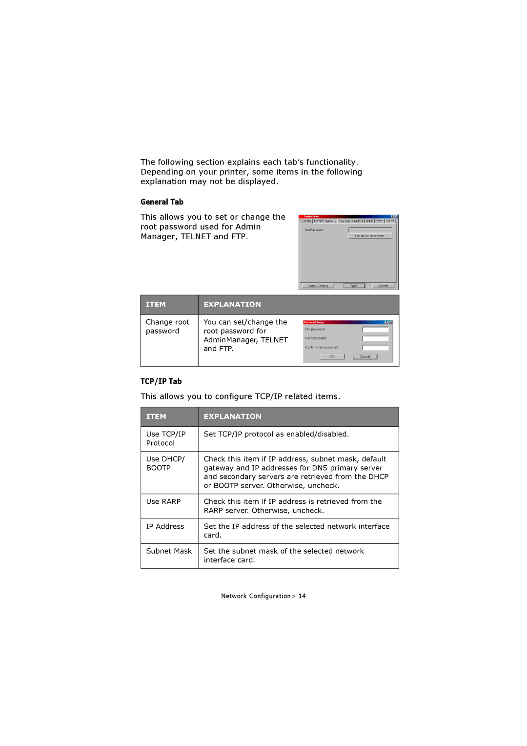 Olivetti P20W, P26W manual General Tab, TCP/IP Tab, This allows you to configure TCP/IP related items, Bootp 