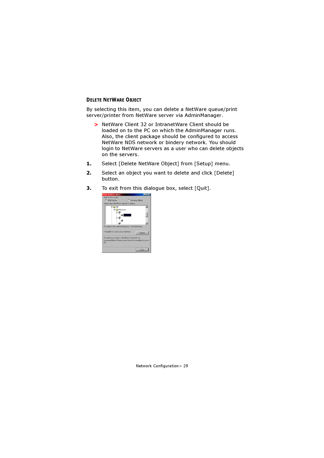 Olivetti P20W, P26W manual Delete Netware Object 