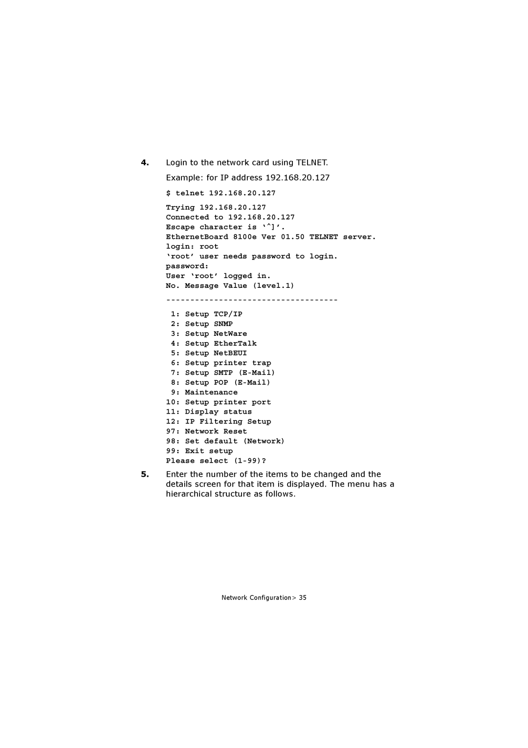 Olivetti P20W, P26W manual Network Configuration 