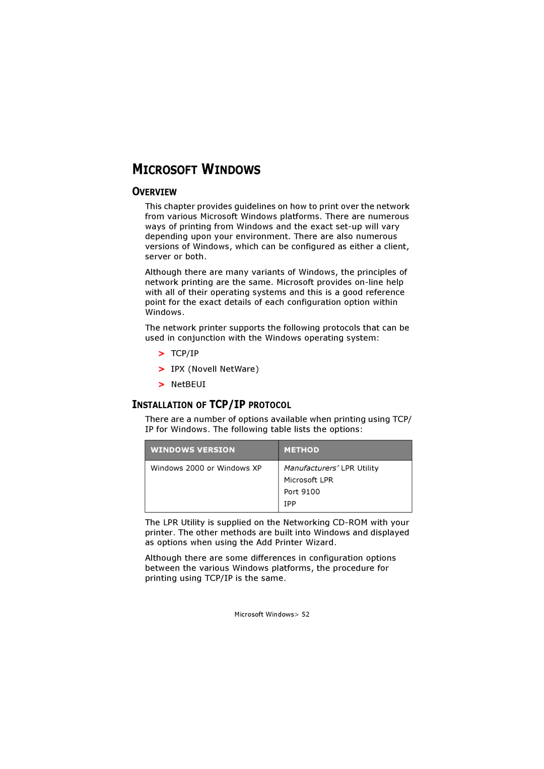 Olivetti P26W, P20W manual Overview, Installation of TCP/IP Protocol, IPX Novell NetWare NetBEUI, Ipp 