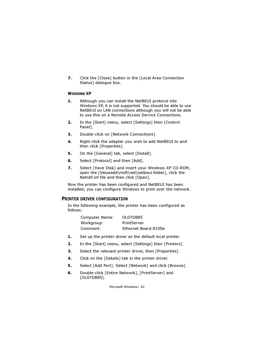 Olivetti P20W, P26W manual Printer Driver Configuration 