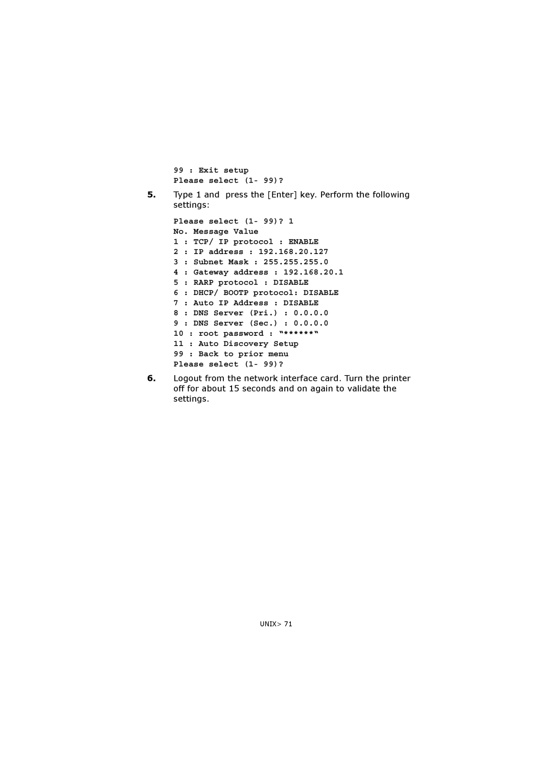 Olivetti P20W, P26W manual Exit setup Please select 1- 99? 