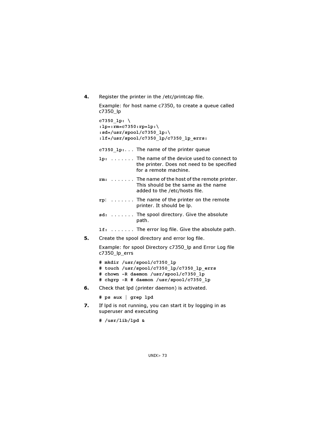 Olivetti P26W, P20W manual Check that lpd printer daemon is activated, # ps aux grep lpd, # /usr/lib/lpd 