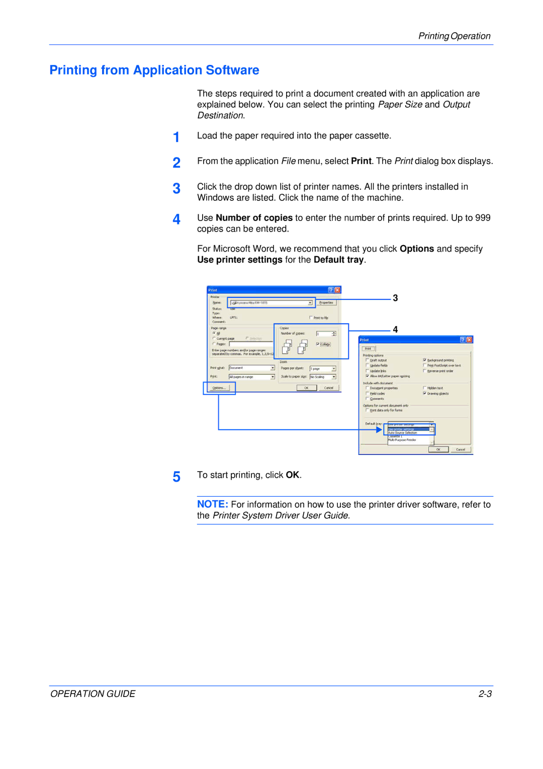 Olivetti P220, P216 manual Printing from Application Software 