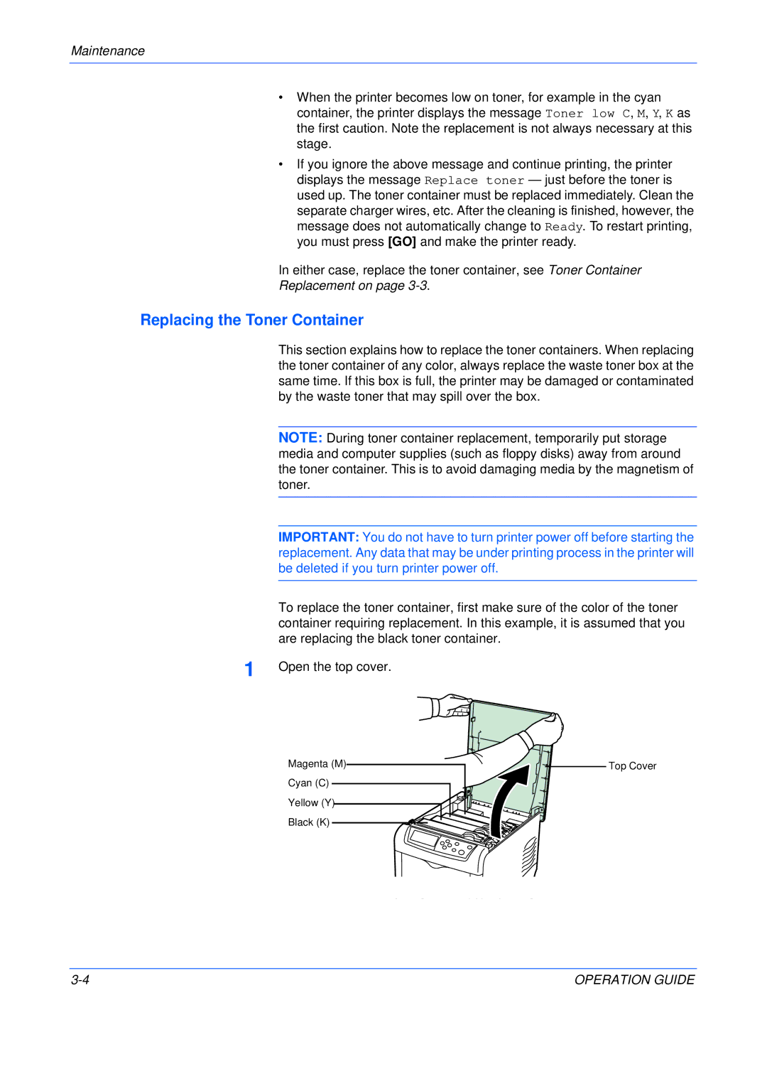 Olivetti P216, P220 manual Replacing the Toner Container, Replacement on 