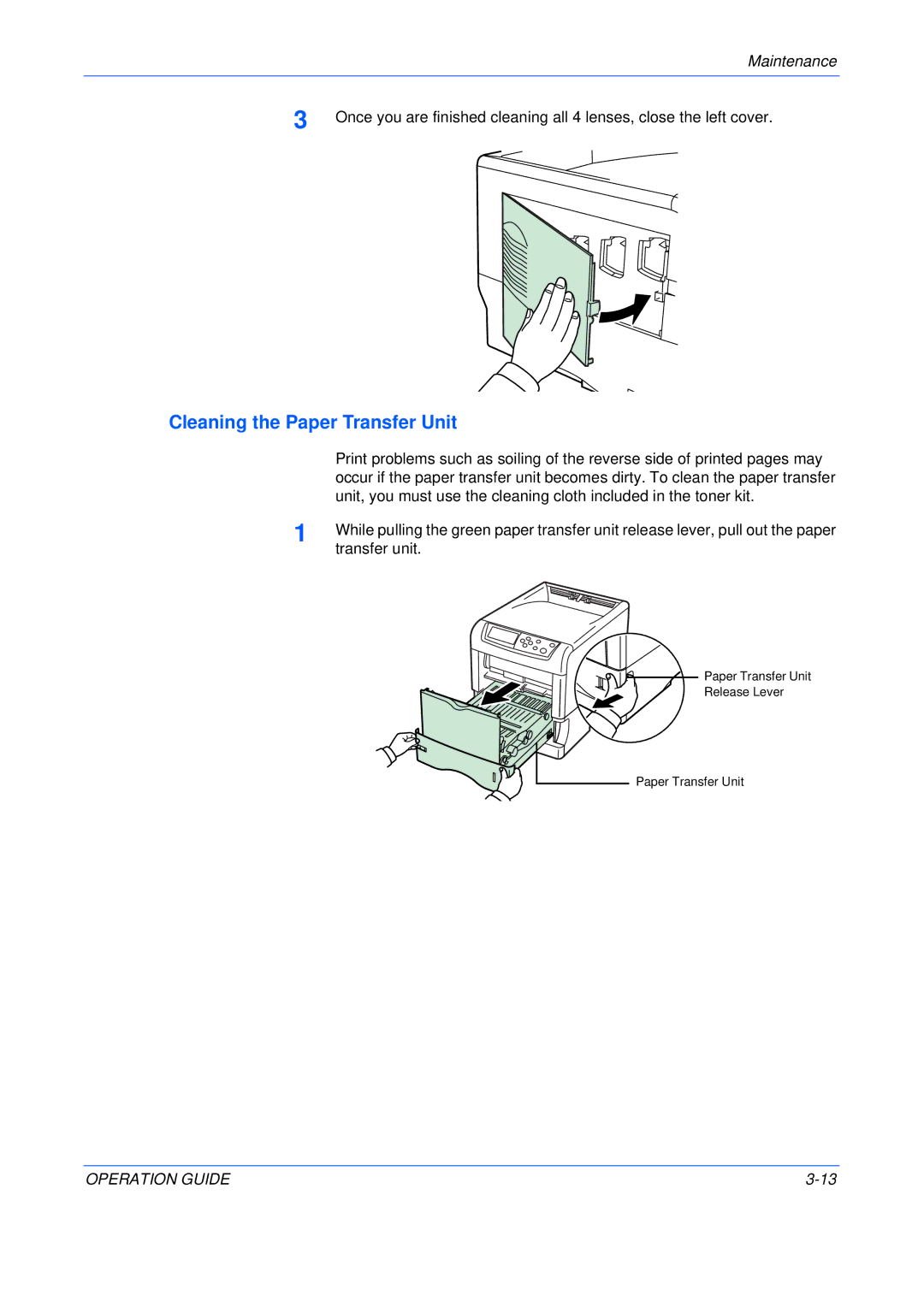 Olivetti P220, P216 manual Cleaning the Paper Transfer Unit 