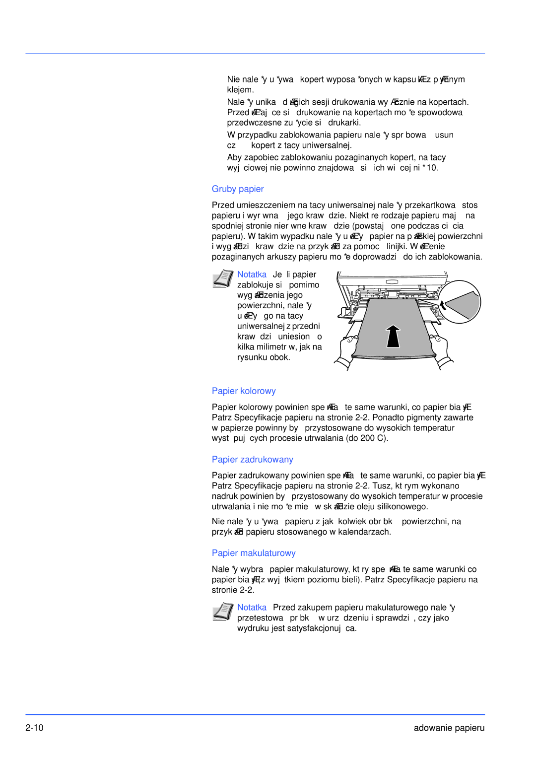 Olivetti PG L2028 SPECIAL manual Gruby papier, Papier kolorowy, Papier zadrukowany, Papier makulaturowy 