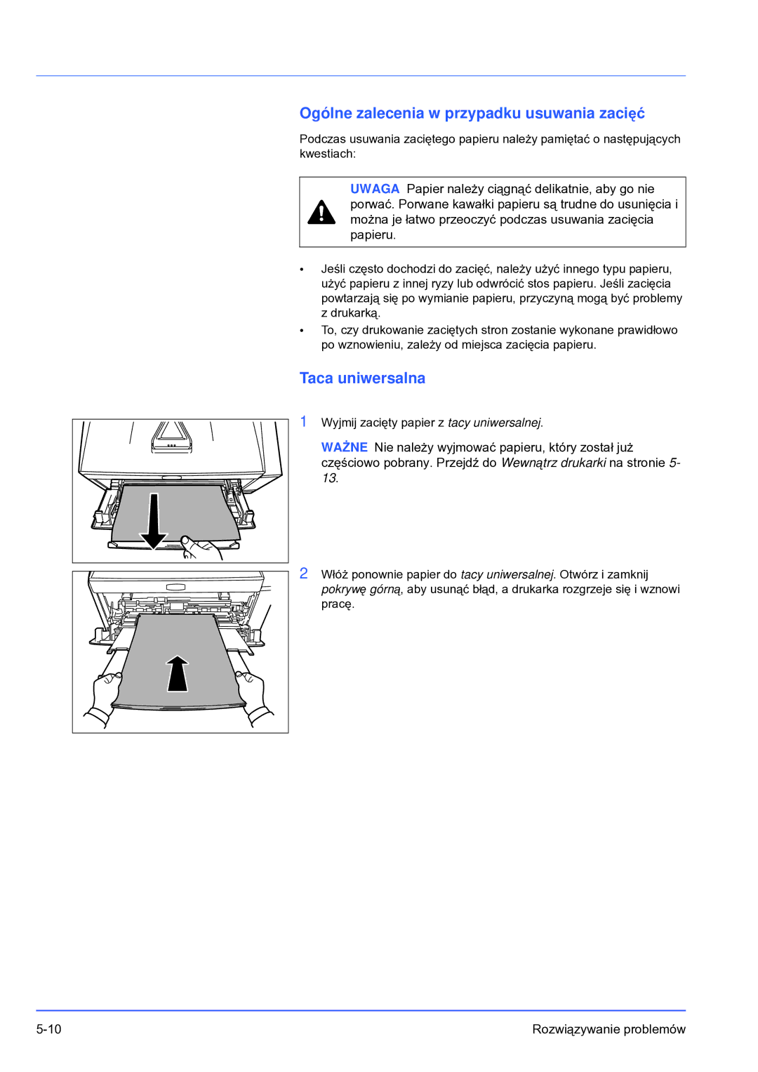 Olivetti PG L2028 SPECIAL manual Ogólne zalecenia w przypadku usuwania zacięć, Taca uniwersalna 