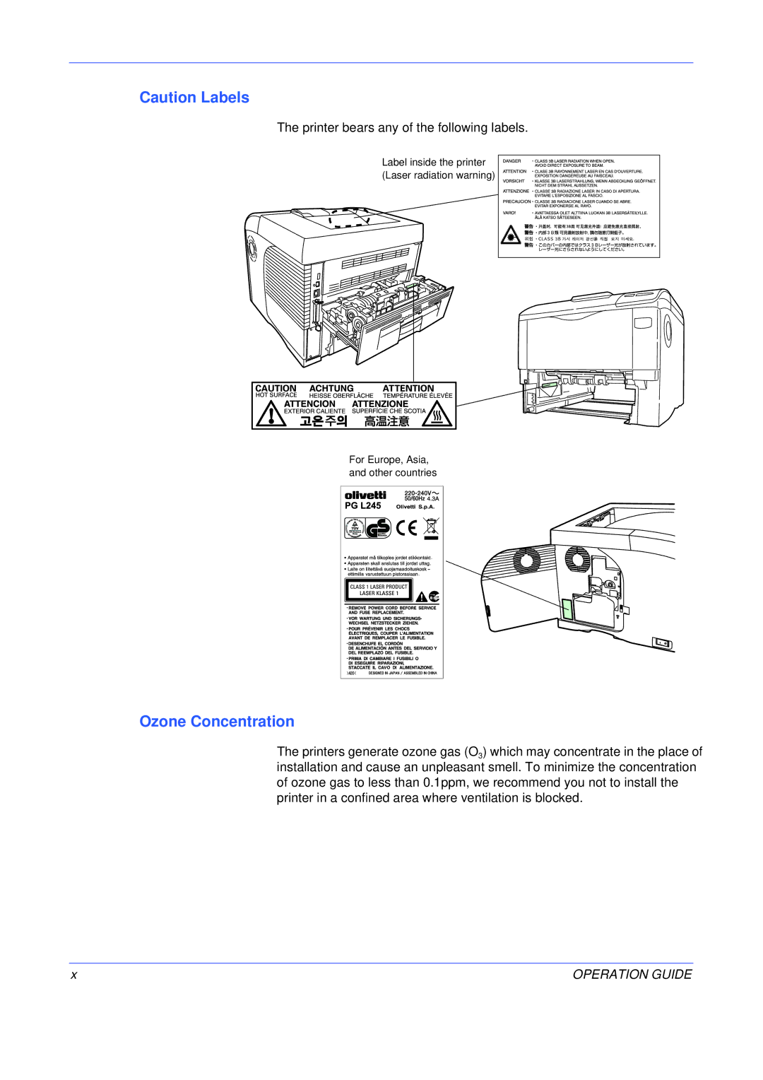 Olivetti PG L245, PG L235, PG L230 manual Ozone Concentration 