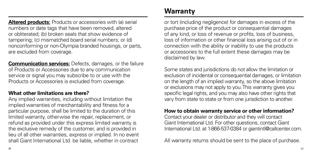 Olympia P324ERBD manual What other limitations are there? 