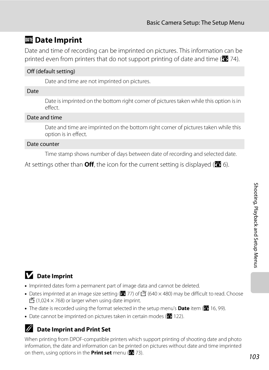 Olympia P60 manual FDate Imprint, 103, Date Imprint and Print Set 