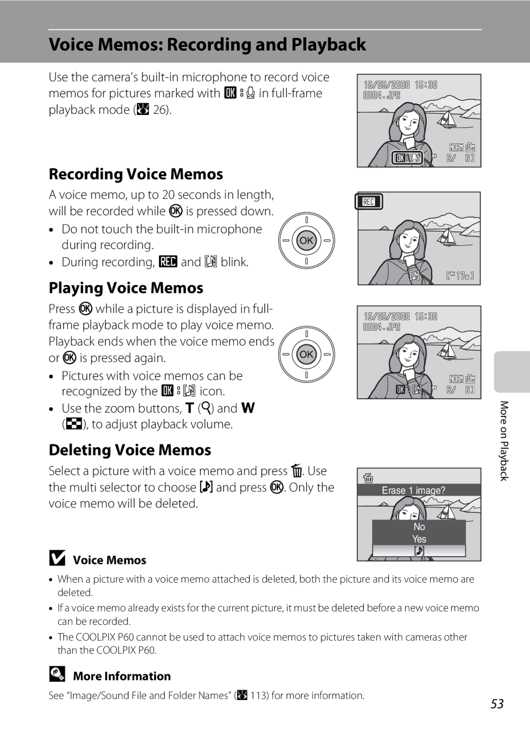 Olympia P60 manual Voice Memos Recording and Playback, Recording Voice Memos, Playing Voice Memos, Deleting Voice Memos 