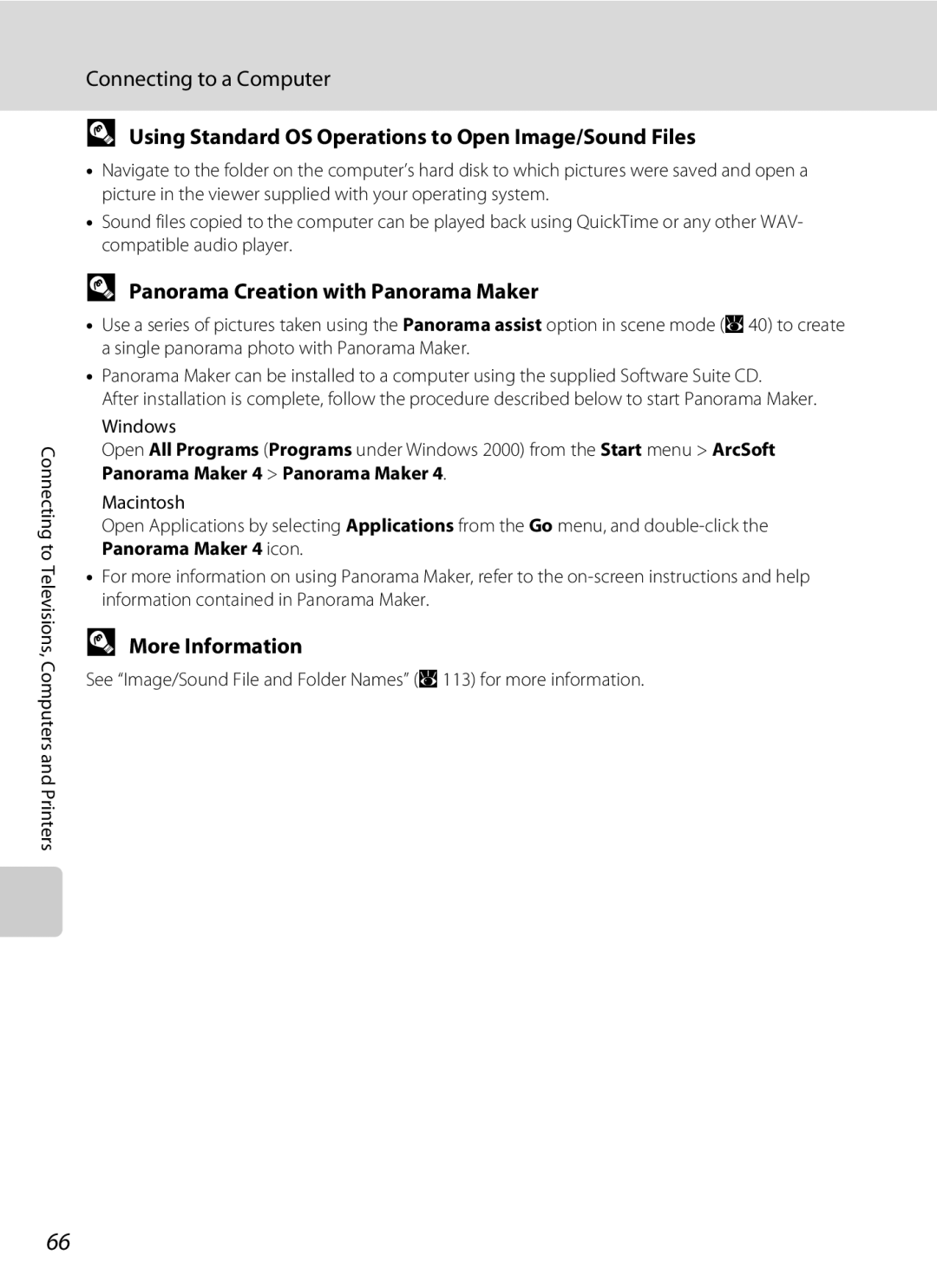 Olympia P60 manual Using Standard OS Operations to Open Image/Sound Files, Panorama Creation with Panorama Maker 