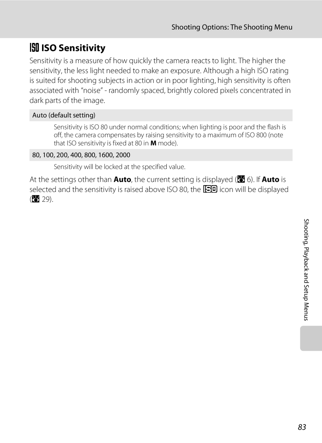 Olympia P60 manual Eiso Sensitivity, Auto default setting 