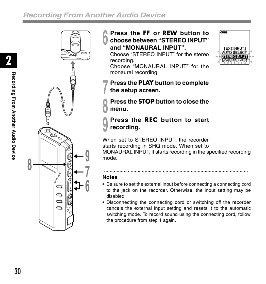 Olympus 10, 20 manual Recording From Another Audio Device, Mode 